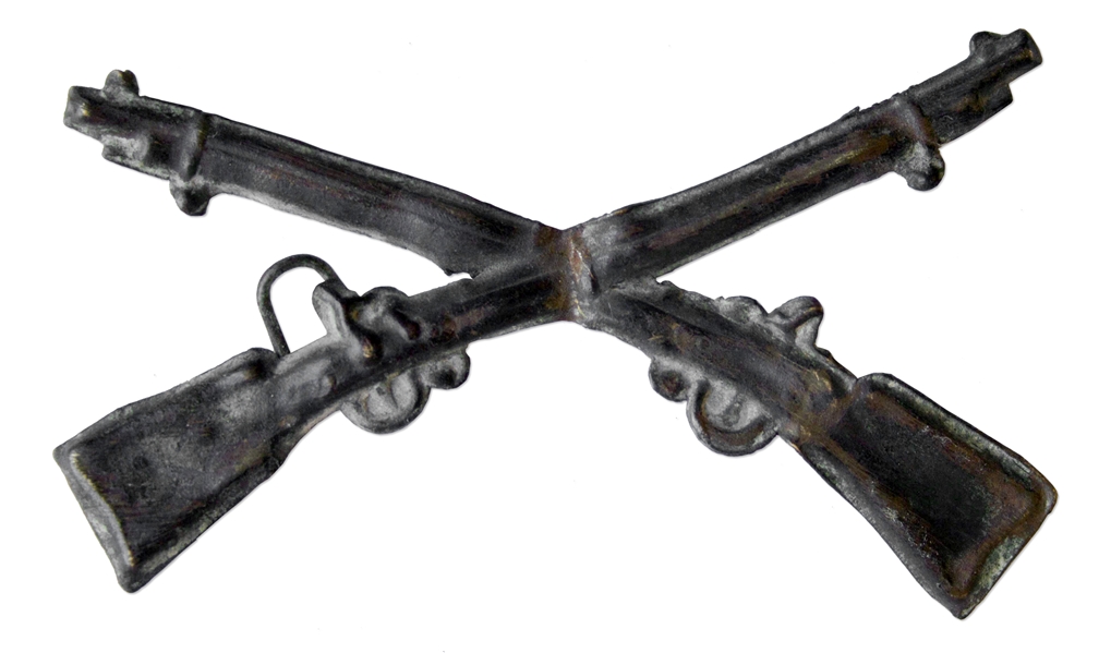 Little Bighorn Battle Relic -- U.S. Army Insignia of Crossed Rifles, Worn by a Soldier at the Battle of Little Bighorn -- From the Stella Foote Collection